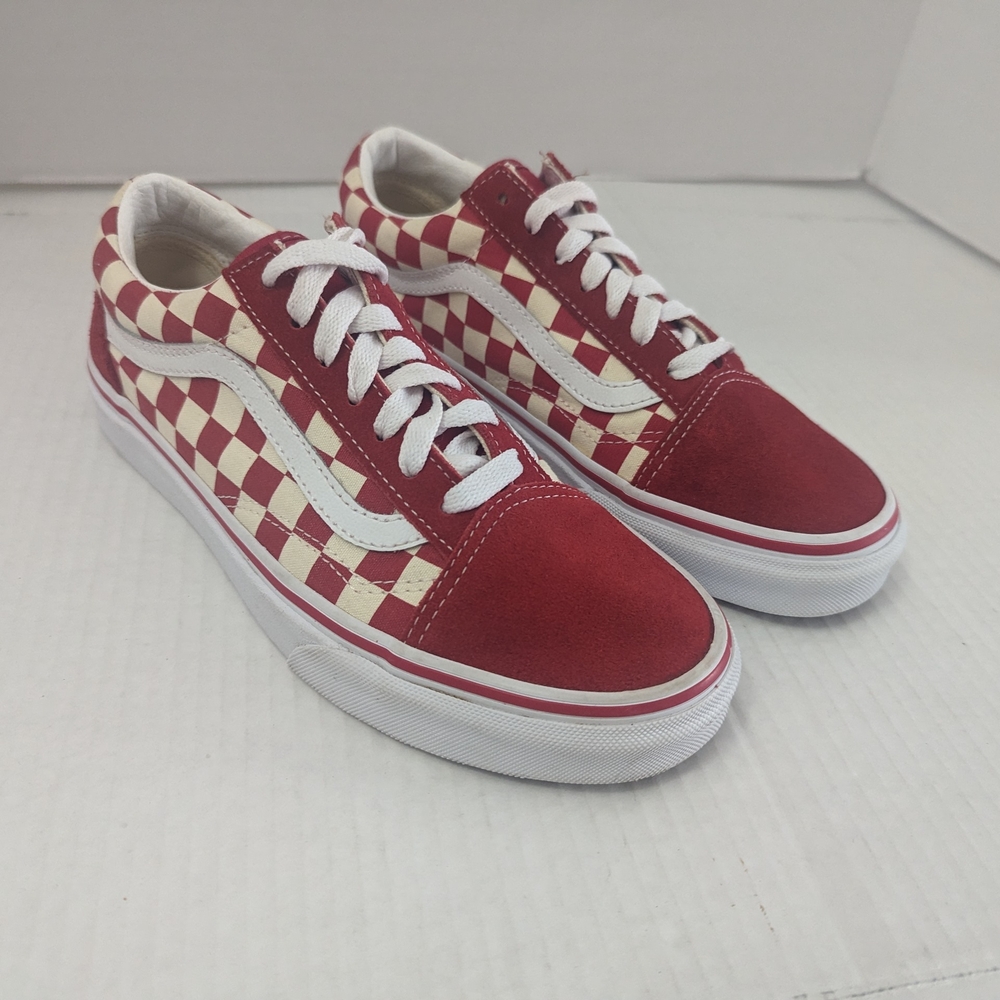 Vans Old Skool Checkerboard Shoes Unisex Red-White Sneaker Size 6 Men 7.5 Women